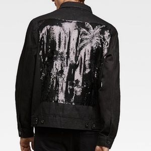 Zara Man Black Denim Sequin Palm LA Denim Jean Jacket Urban Outfitters NWOT M 40